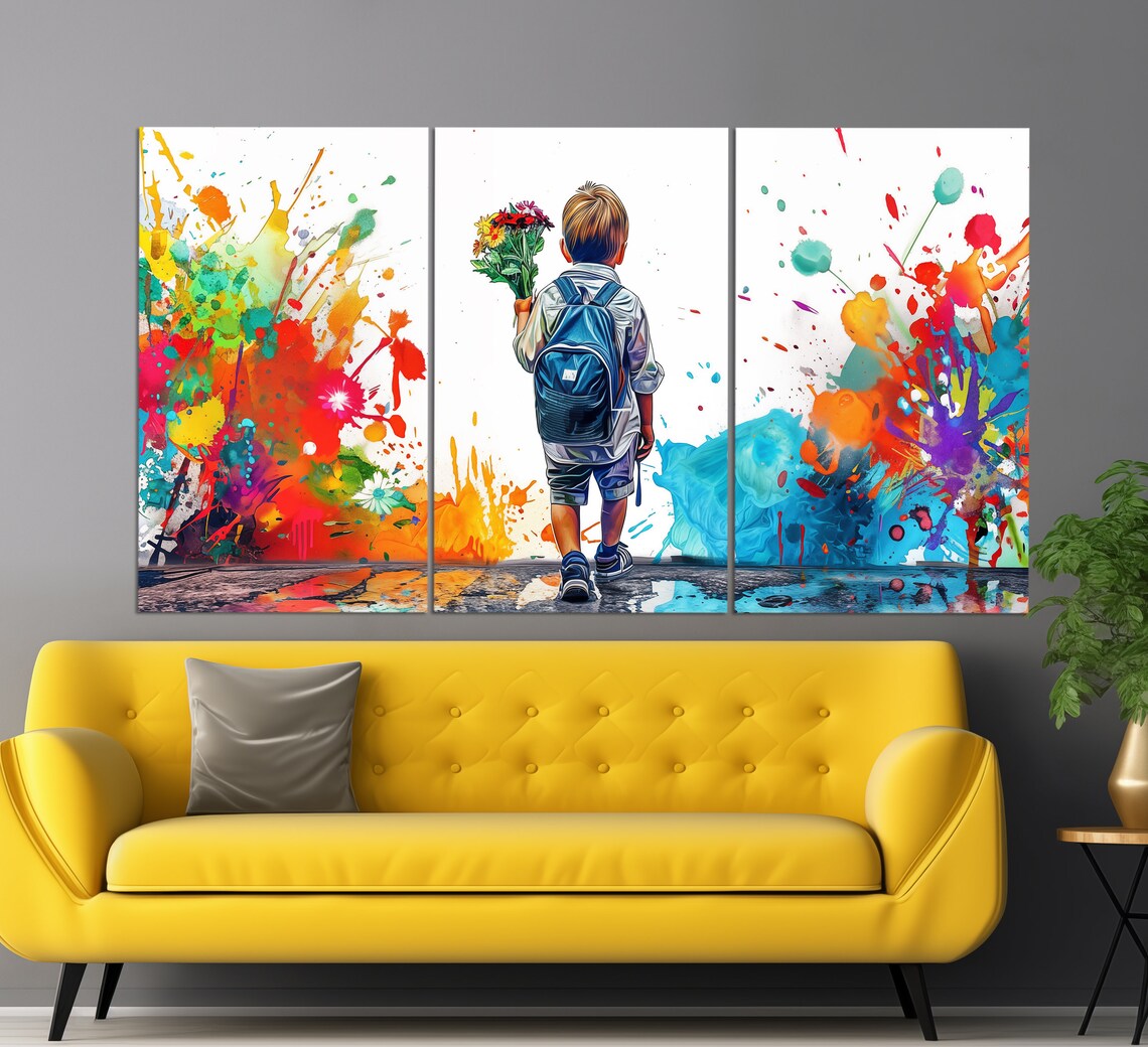 Boy With Flower Bouquet Graffiti Splatter Colorful Street Art Poster - Image 3