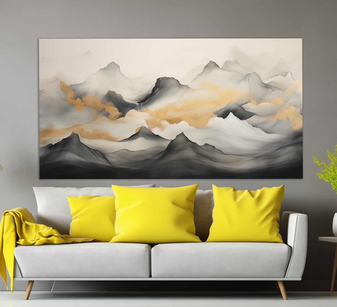Golden Boho Peaks Print Abstract Mid Century Art Boho Mountains Poster Boho Wall Art Abstract Wall Art Boho Wall Decor