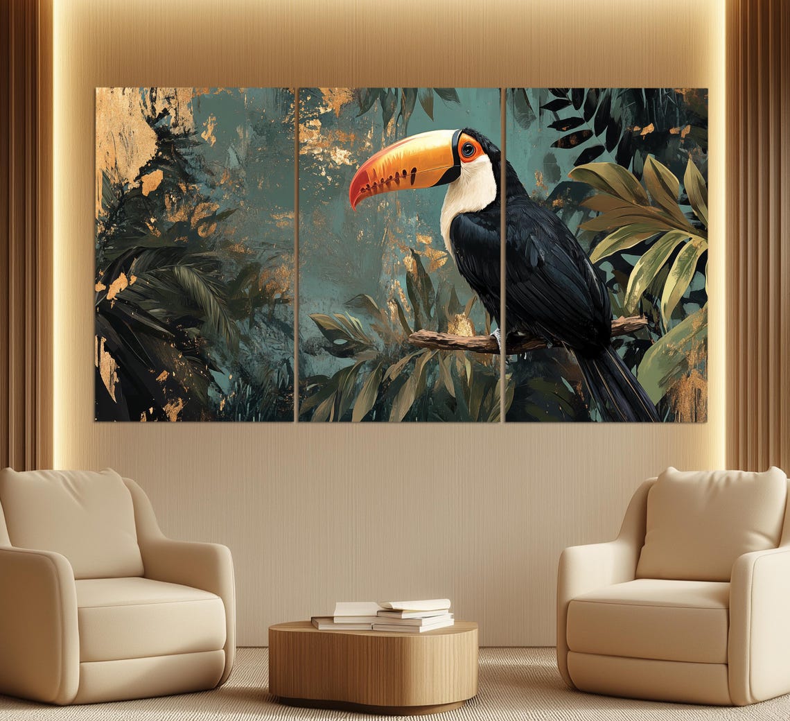 Toco Toucan On Branch In Tropical Jungle With Gold Leaf Accent Poster - Image 6