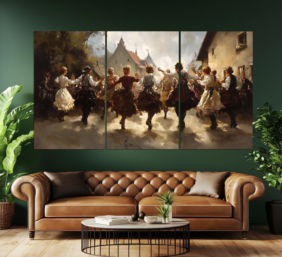 Bavarian Folk Dancers Dancing Village Square Retro Oil Painting Poster - Image 6