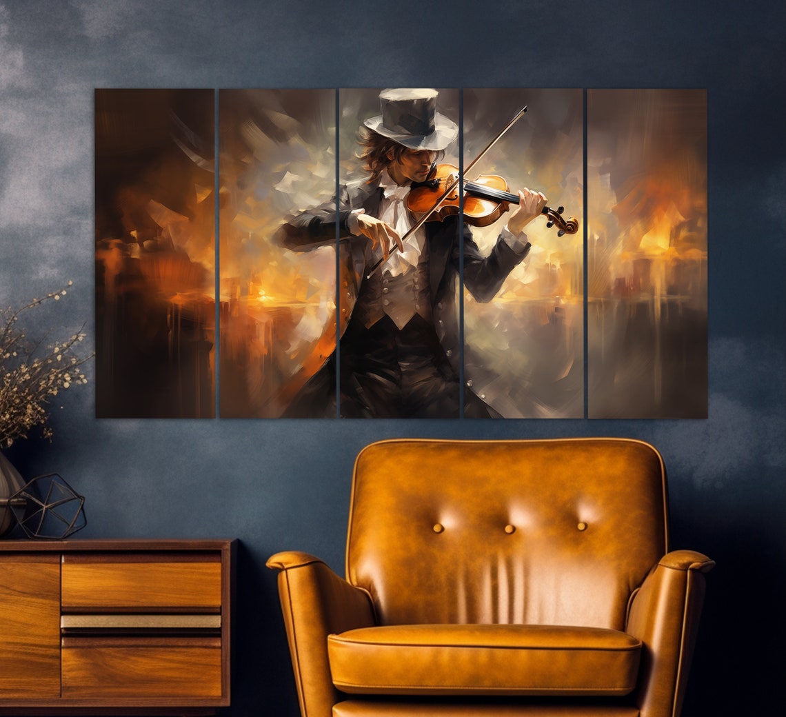 Violinist Playing Violin Print In Vintage Oil Painting Style Violinist Painting Music Wall Art Violinist Gift Music School Decor - Image 5