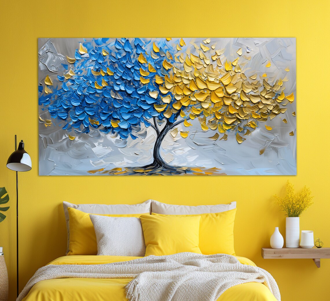 Abstract Blue And Yellow Tree, Oil Painting Art Print - Image 3