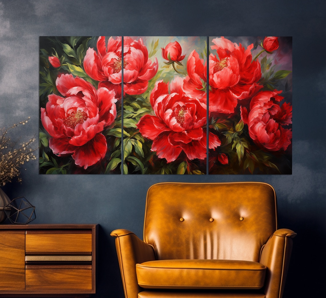 Red Peonies Abstract Floral Art Print, Romantic Decor - Image 3