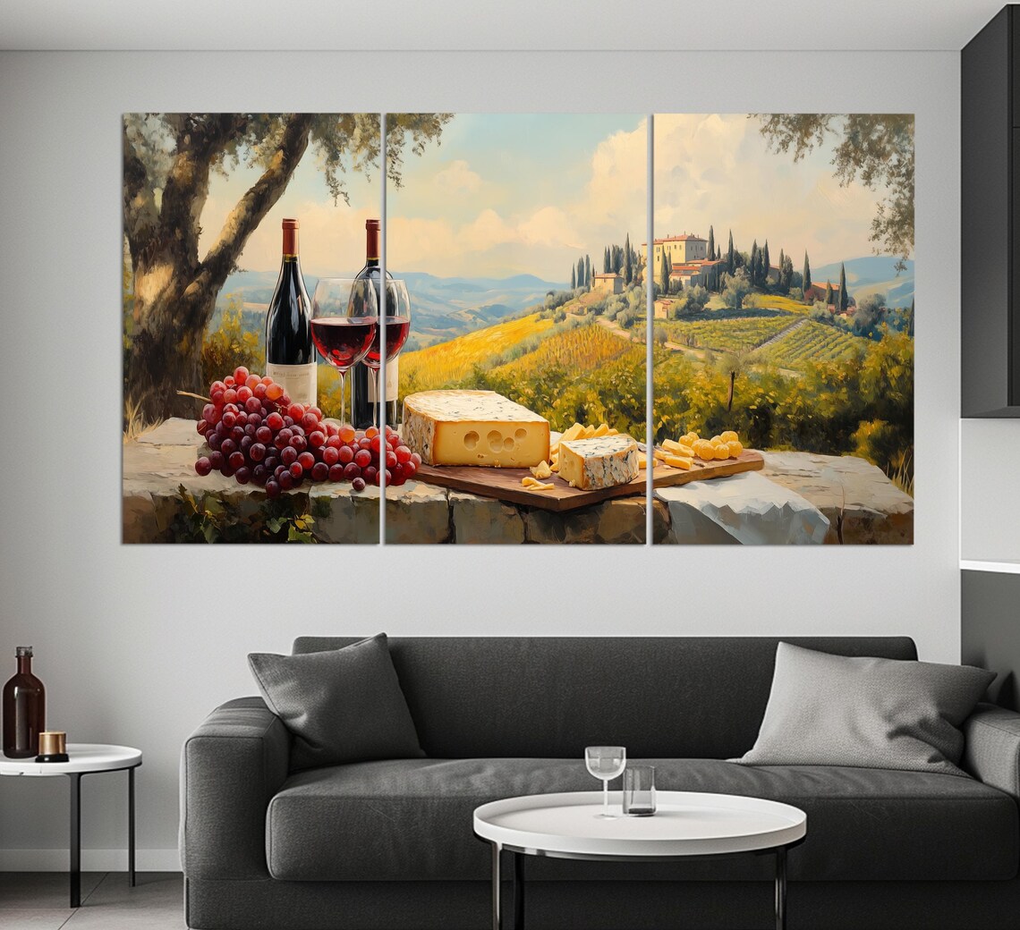 Romantic Tuscany Wine and Cheese, Rustic Italian Poster - Image 2