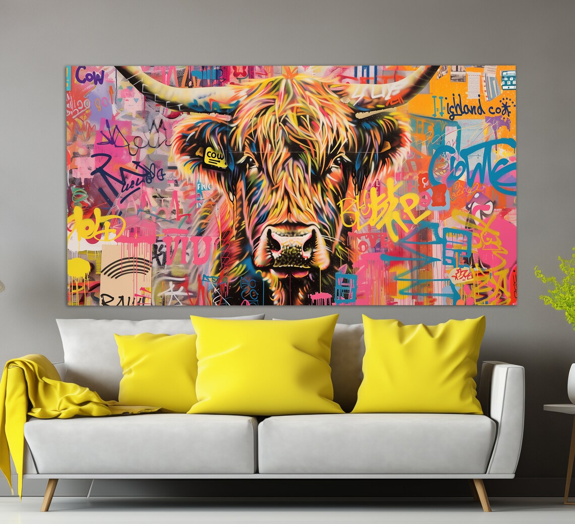 Abstract Highland Cow Pop Art Graffiti Art Print
