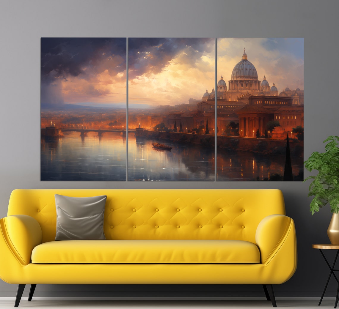Rome St Peters Basilica Tiber River Sunset Vintage Travel Poster - Image 3