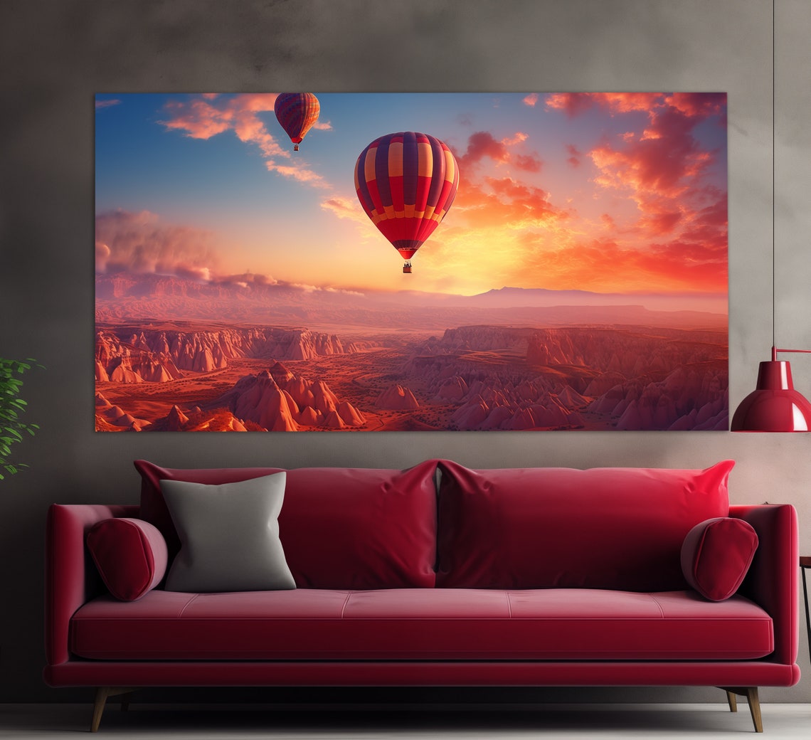 Hot Air Balloons In Cappadocia Print Cappadocia Sunset Poster Balloons Fest In Turkey Wall Art Cappadocia Art