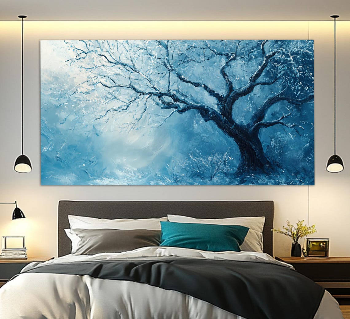 Winter Tree Bare Branches Icy Blue Oil Painting Snowy Nature Poster