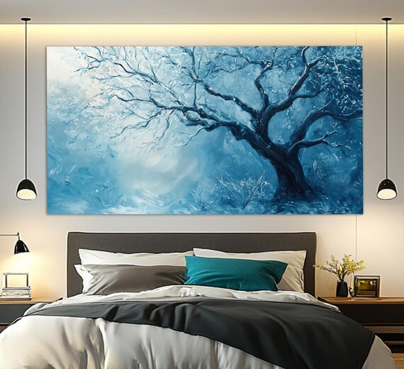 Scenic Winter Tree Print In An Oil Painting Style Abstract Winter Wall Art Winter Wall Decor