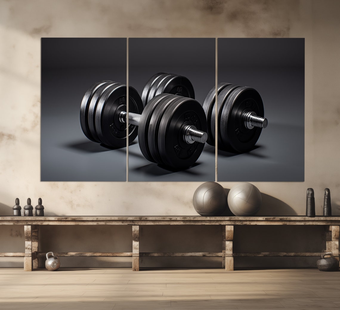 Black Dumbbells Minimalist Dark Background Fitness Gym Decor Print - Image 3