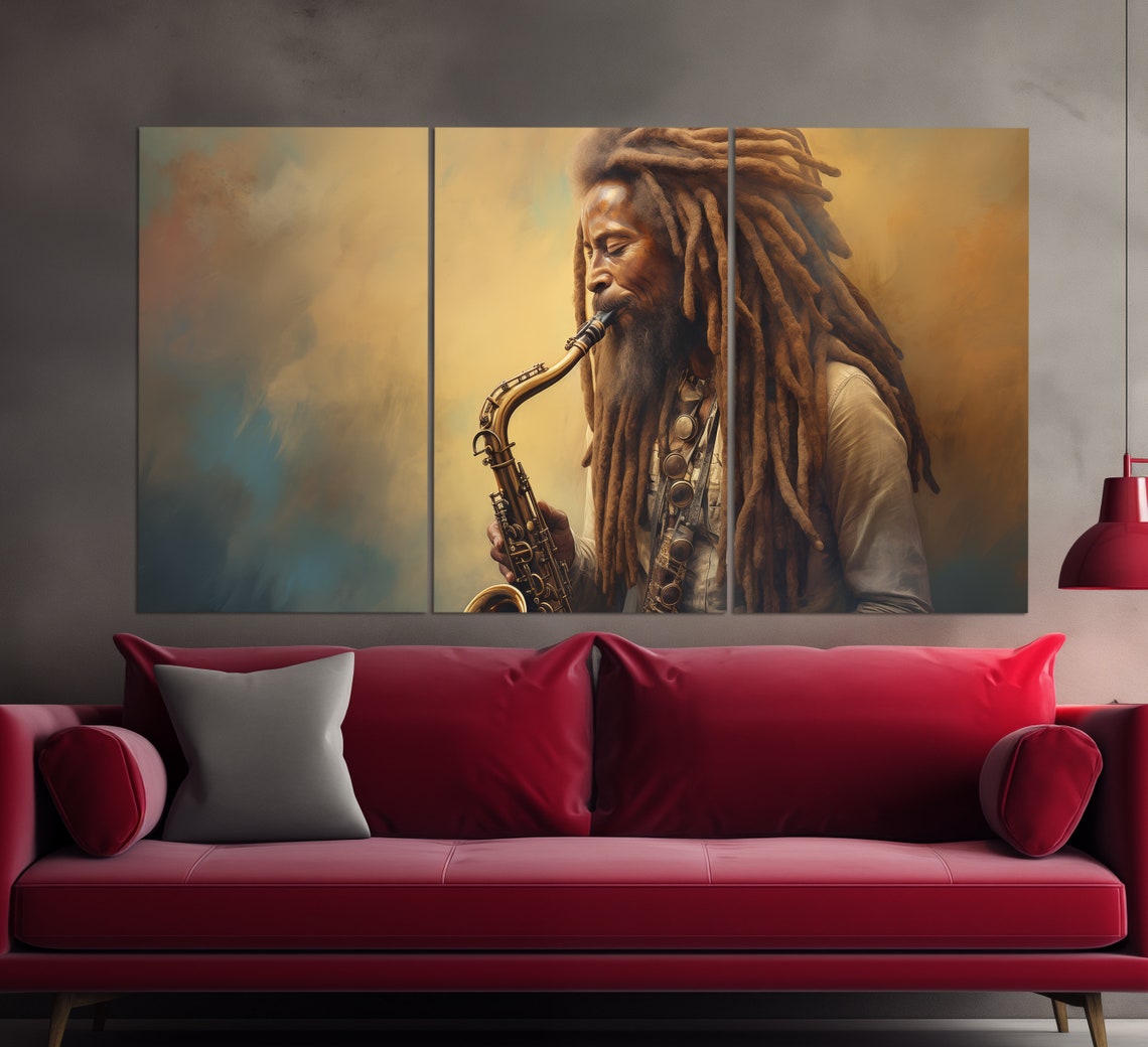 African Saxophonist Playing Jazz Saxophone Musician Art Poster - Image 3