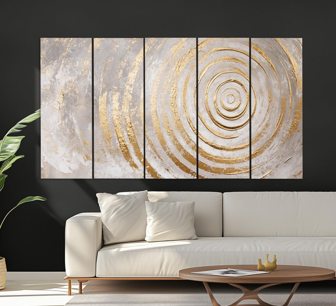 Golden Spiral Circles Abstract Luxury Gold And White Modern Art Print - Image 5