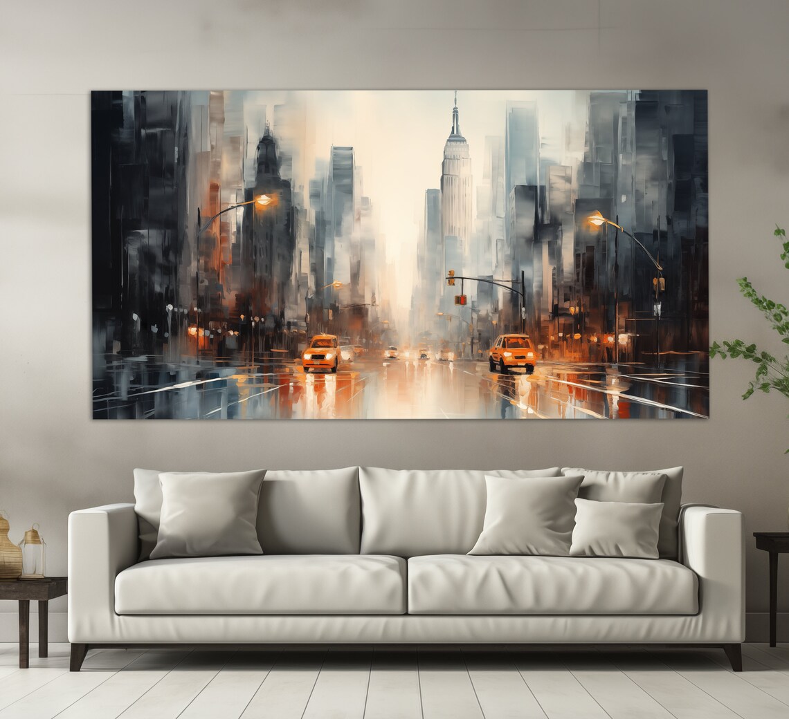 New York City Abstract, Vintage Oil Painting Art Print