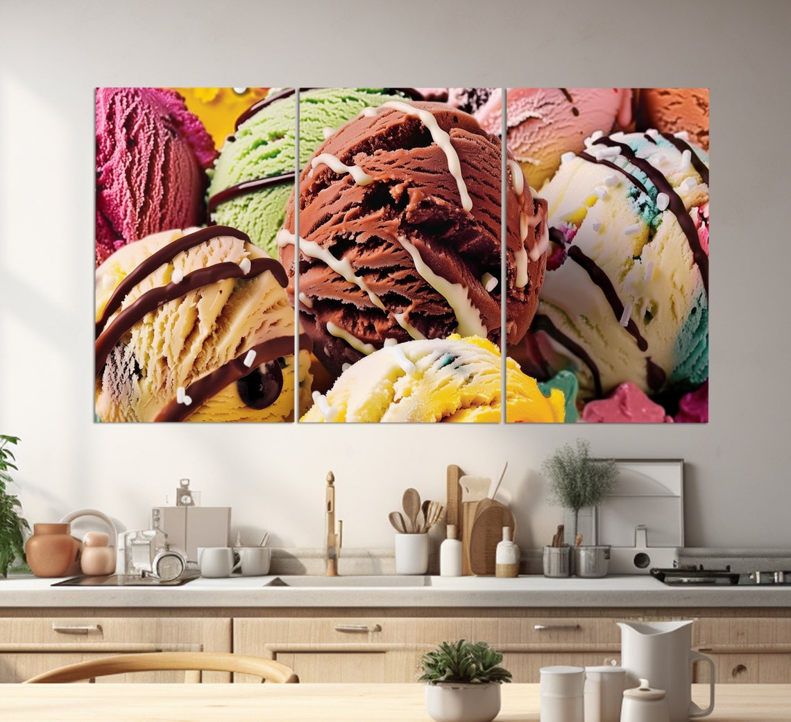 Colorful Ice Cream Scoops Dripping Chocolate Sauce Pop Art Poster - Image 3