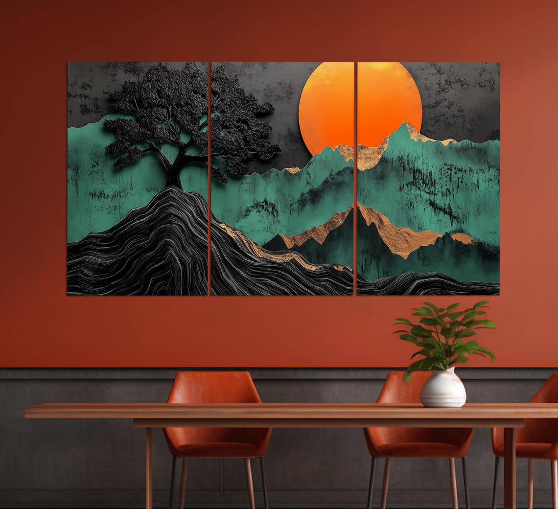 Abstract Sun Orange Over Mountains Print Boho Sun Poster Boho Wall Art Abstract Mid Century Decor Mid Century Wall Art - Image 4