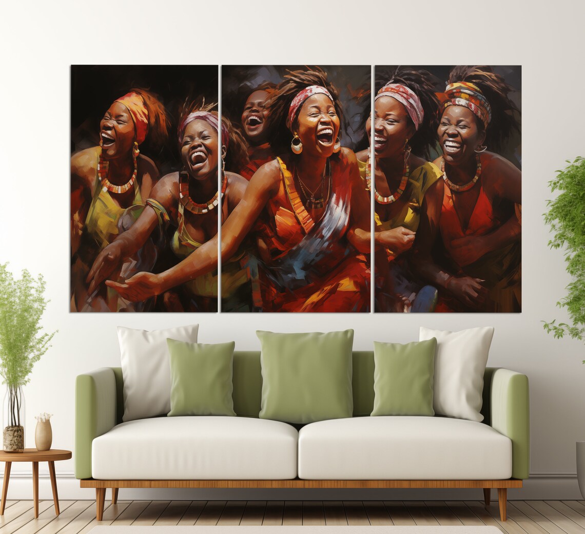 Abstract African Women Laughing Print In A Vintage Oil Painting Style Vintage African Wall Art Ethnic Painting African Wall Decor - Image 6