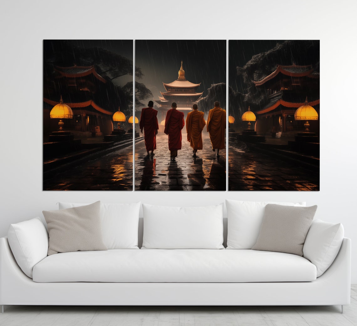 Buddhism Wall Art Buddhist Monks Print Buddhist Temple Painting Buddhist Art - Image 3
