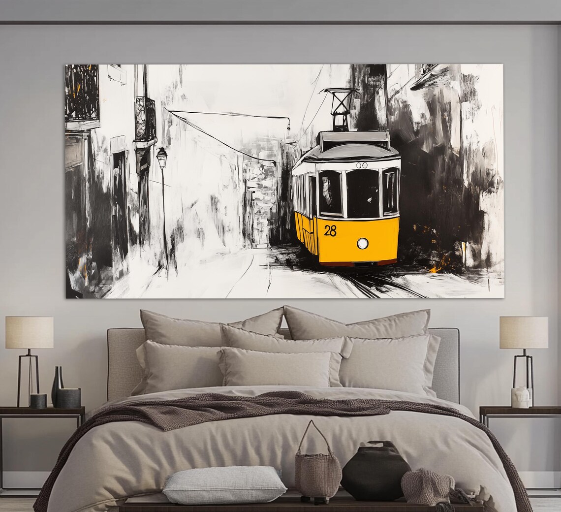 Abstract Tram 28 In Lisbon Print Vintage Lisbon Painting Lisbon Wall Art Lisbon Painting Portugal Wall Decor Lisbon Tram Poster - Image 4