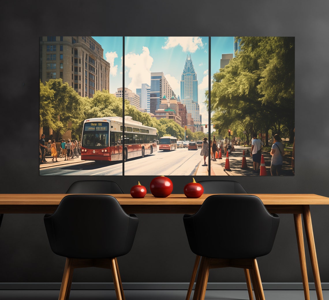 Austin Texas Downtown Street Bus Skyline Sunny Cityscape Travel Poster - Image 3