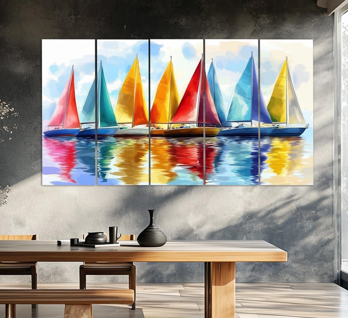 Colorful Sailboats Print In A Watercolor Painting Style Sailing Wall Art Sailing Club Wall Decor Sailboats Poster Sailing Print - Image 2