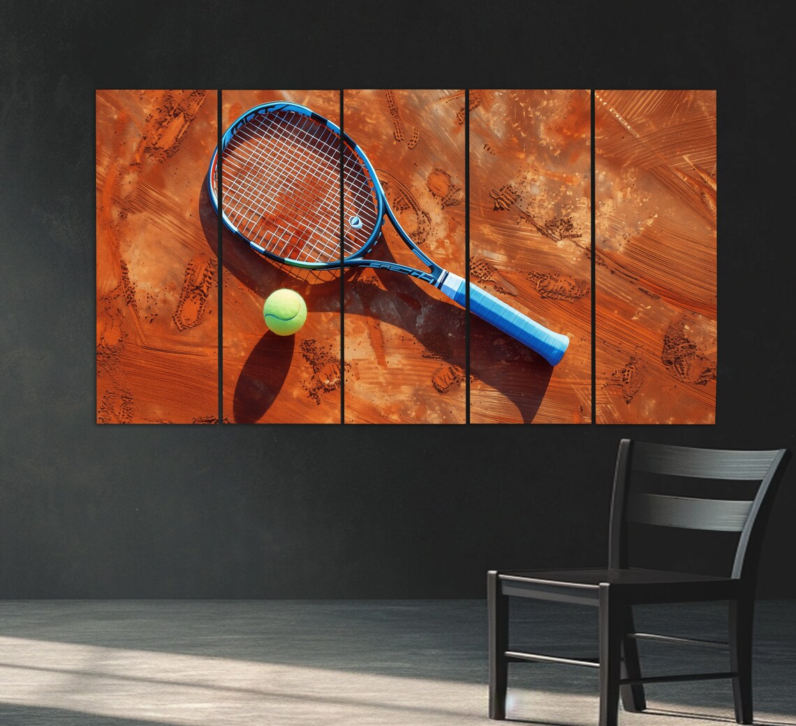 Tennis Racket Ball Clay Court Overhead View Sports Art Print Poster - Image 2
