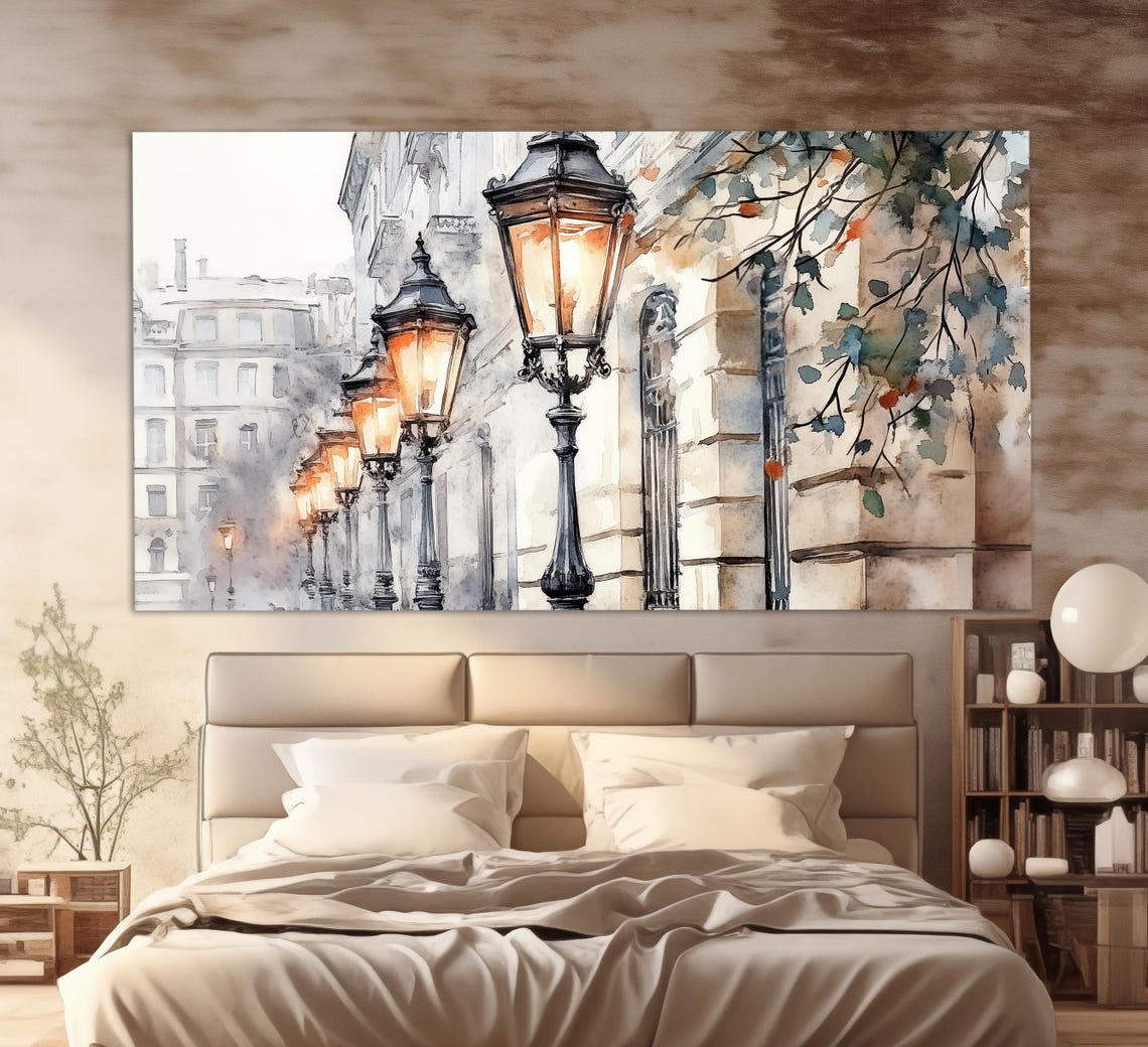 Street Lanterns In Vienna Print In A Vintage Oil Painting Style Abstract Vienna Wall Art Retro Vienna Street Lights Painting