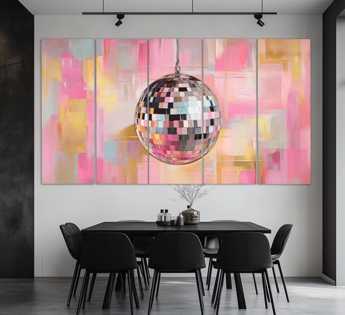 Disco Ball Pink Abstract Background Party Night Club Glam Wall Poster - Image 2