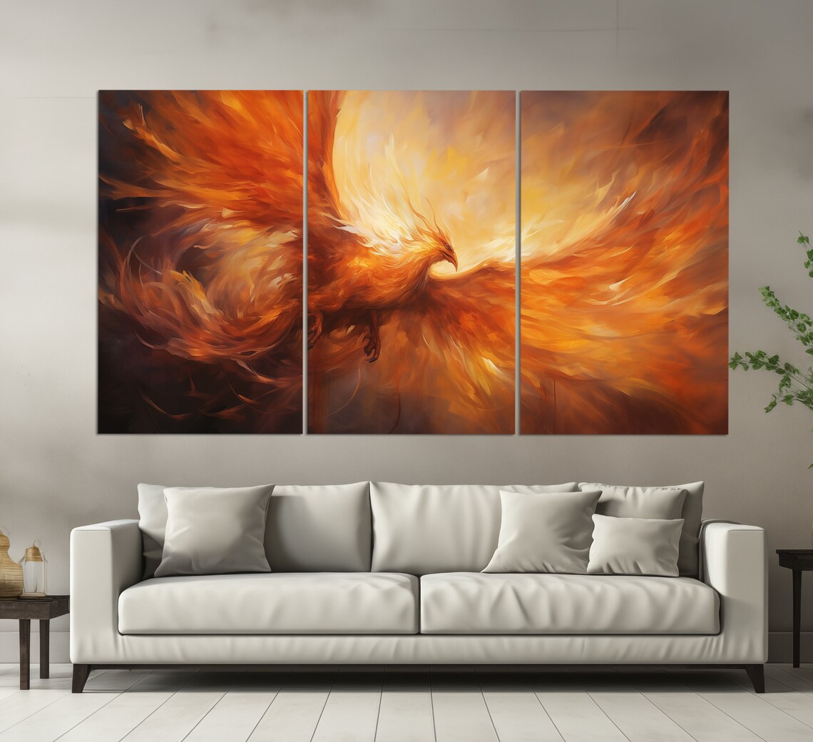 Phoenix Rising Flames Fiery Orange Mythology Oil Painting Poster - Image 3