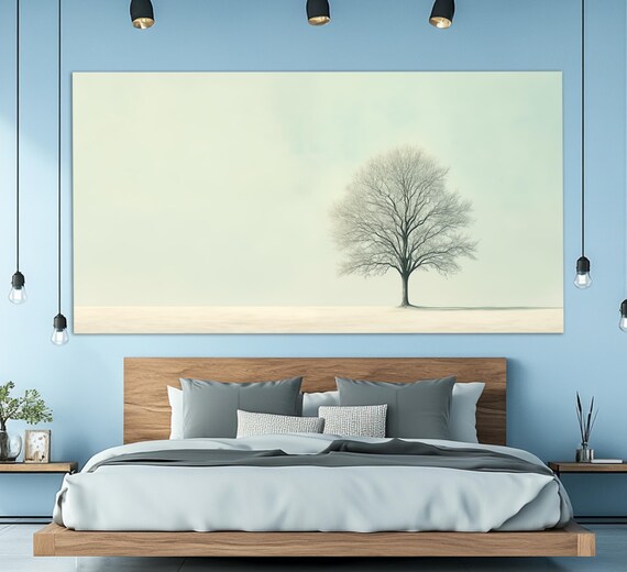 Minimalist Winter Tree Landscape Print In An Oil Painting Style Abstract Winter Wall Art Winter Wall Decor Lonely Tree Poster