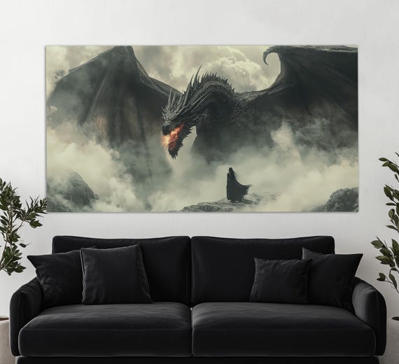 Dragon Vintage Oil Painting Style Poster, Gothic Fantasy