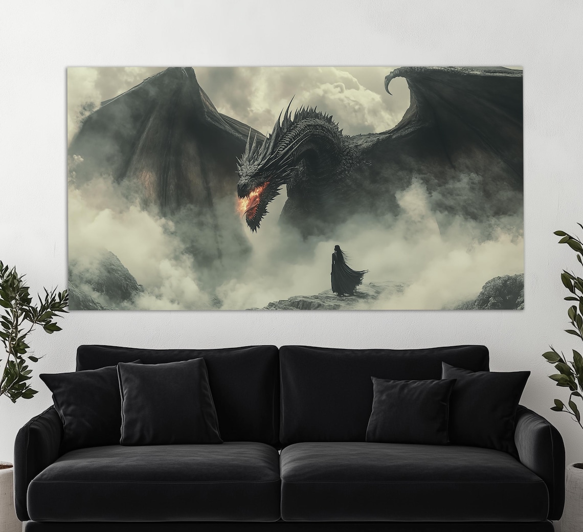 Dragon Vintage Oil Painting Style Poster, Gothic Fantasy