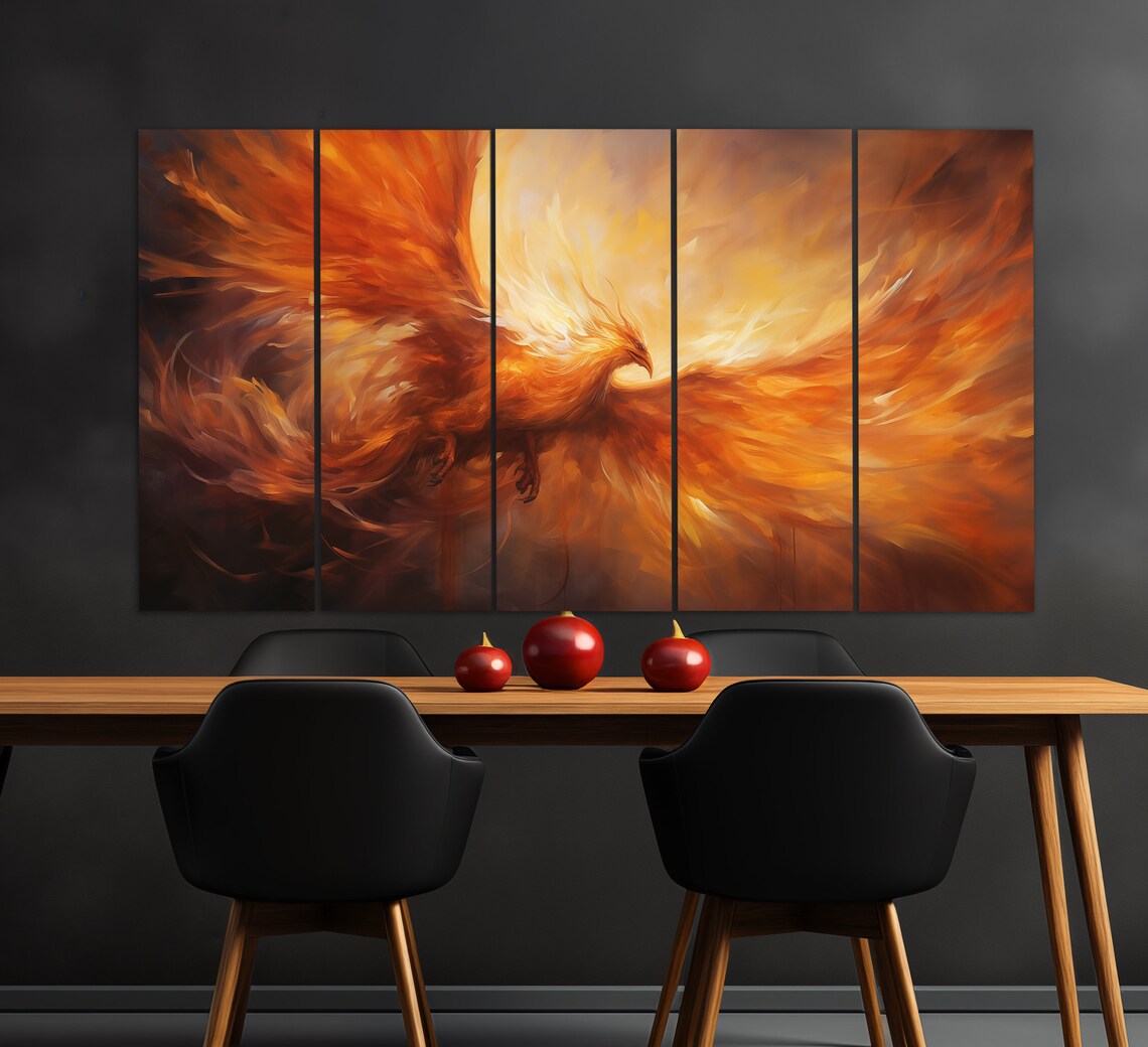 Phoenix Rising Flames Fiery Orange Mythology Oil Painting Poster - Image 2