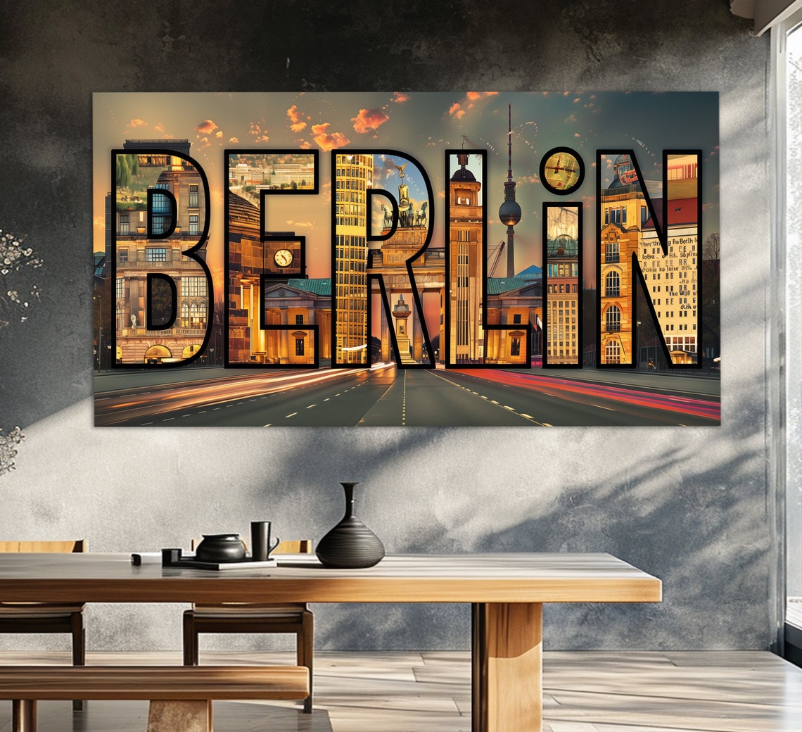Berlin Germany Landmark Collage Night Lights City Travel Poster - Image 3