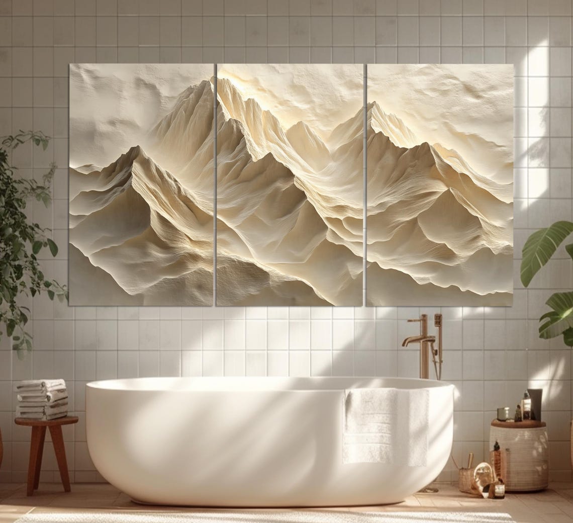 Soft Tones Abstract Mountain Relief Print Neutral Tones Wall Art Modern Bedroom Wall Decor Gentle Tones Painting Abstract Print - Image 3