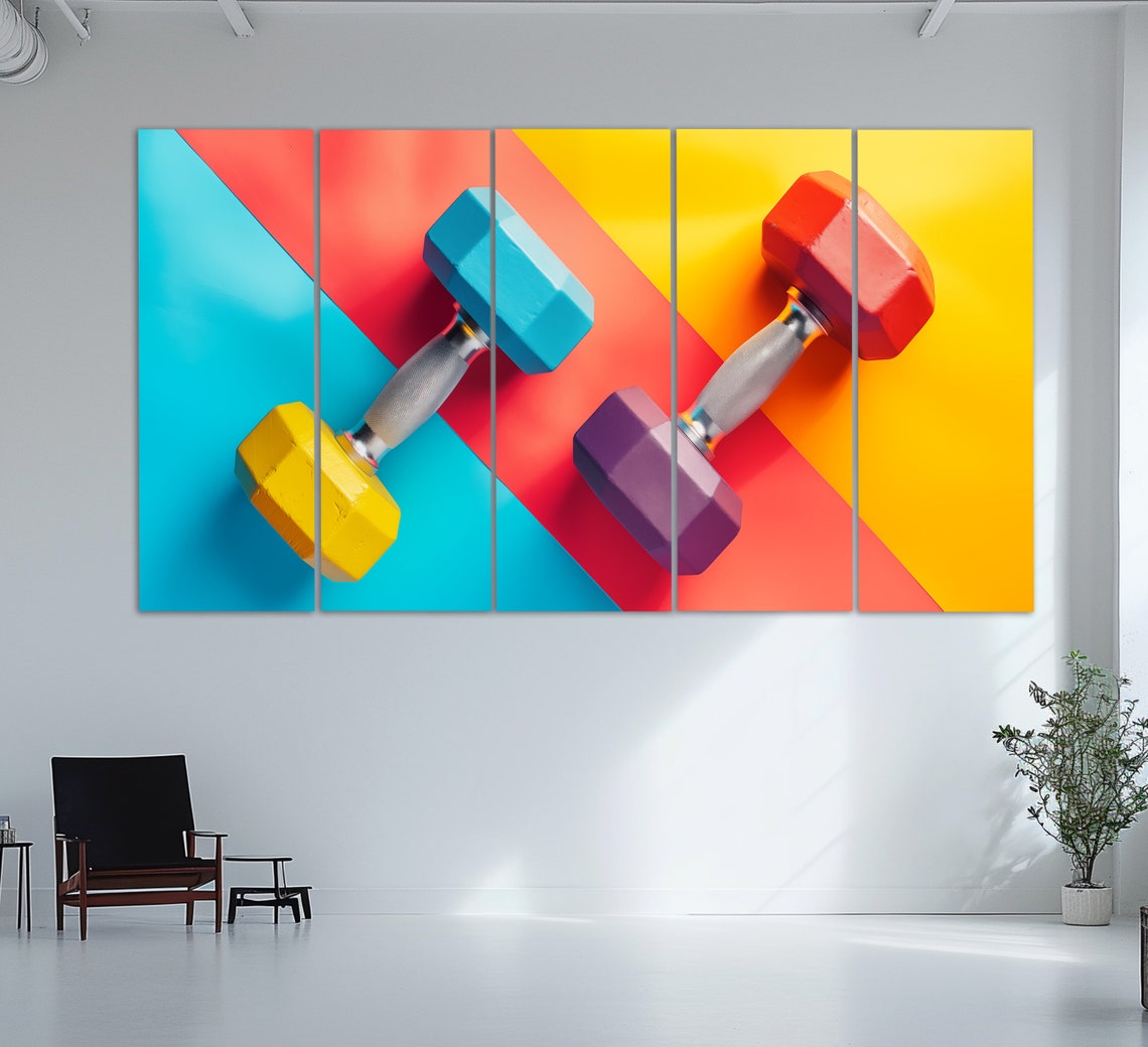 Colorful Dumbbells Print Women Fitness Wall Art Gym Wall Decor Bodybuilding Art Girl Weightlifter Gift Dumbbells Poster - Image 5