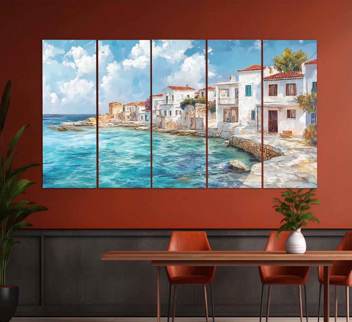Paphos Coast Cyprus Print In A Vintage Oil Painting Style Cyprus Wall Art Cyprus Painting Paphos Island Retro Style Cyprus - Image 2