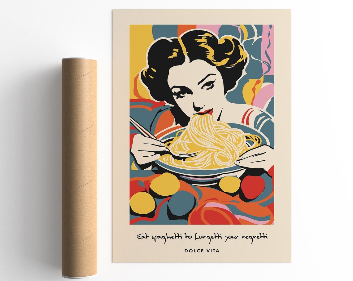 Eat Spaghetti To Forgetti Your Regretti Pop Art Kitchen Poster - Image 6