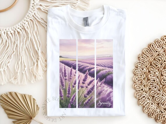 Serenity Lavender Fields Triptych Purple Floral Digital Art Print
