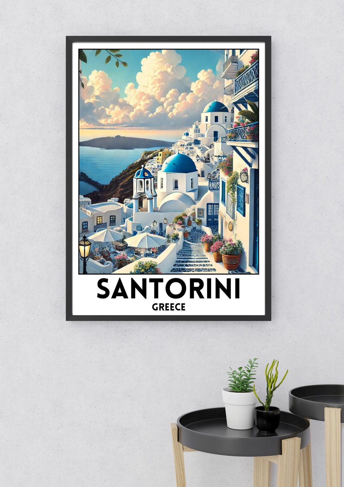 Santorini Greece Blue Dome White Village Aegean Island Travel Poster - Image 2