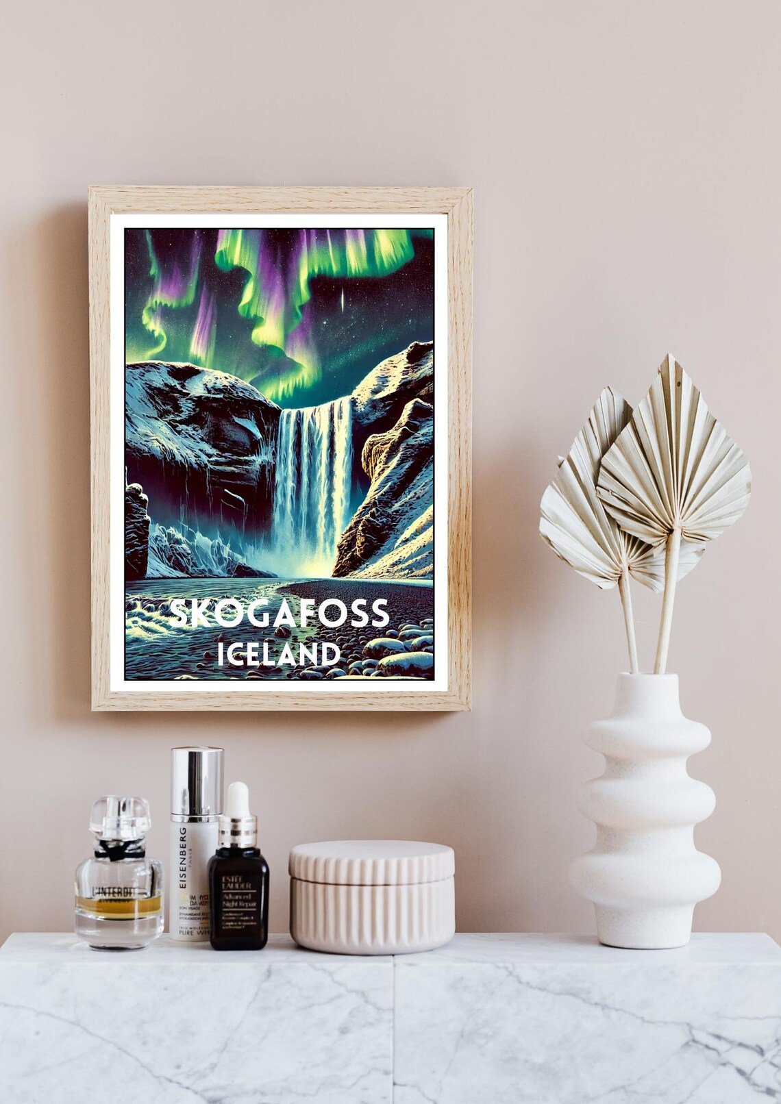 Skogafoss Iceland Northern Lights Aurora Night Waterfall Travel Poster - Image 4