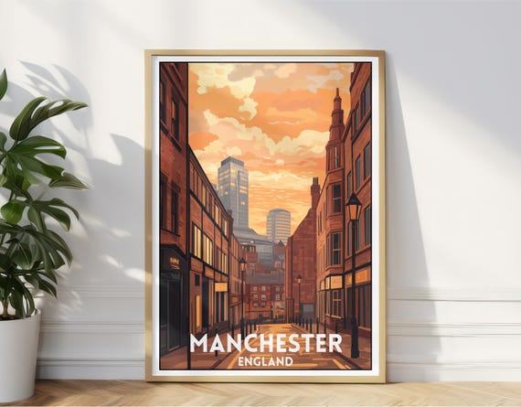 Manchester Travel Poster England Illustration Print Hanging Wall Decor Art Home Office Collection