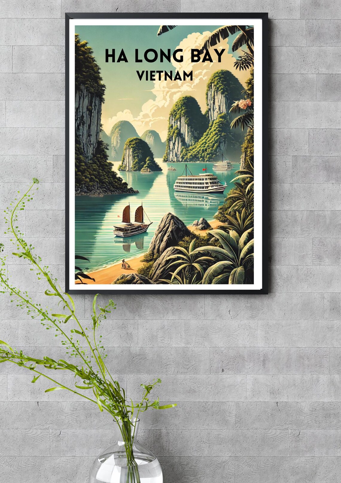Ha Long Bay Vietnam Karst Islands Junk Boat Emerald Travel Poster - Image 3