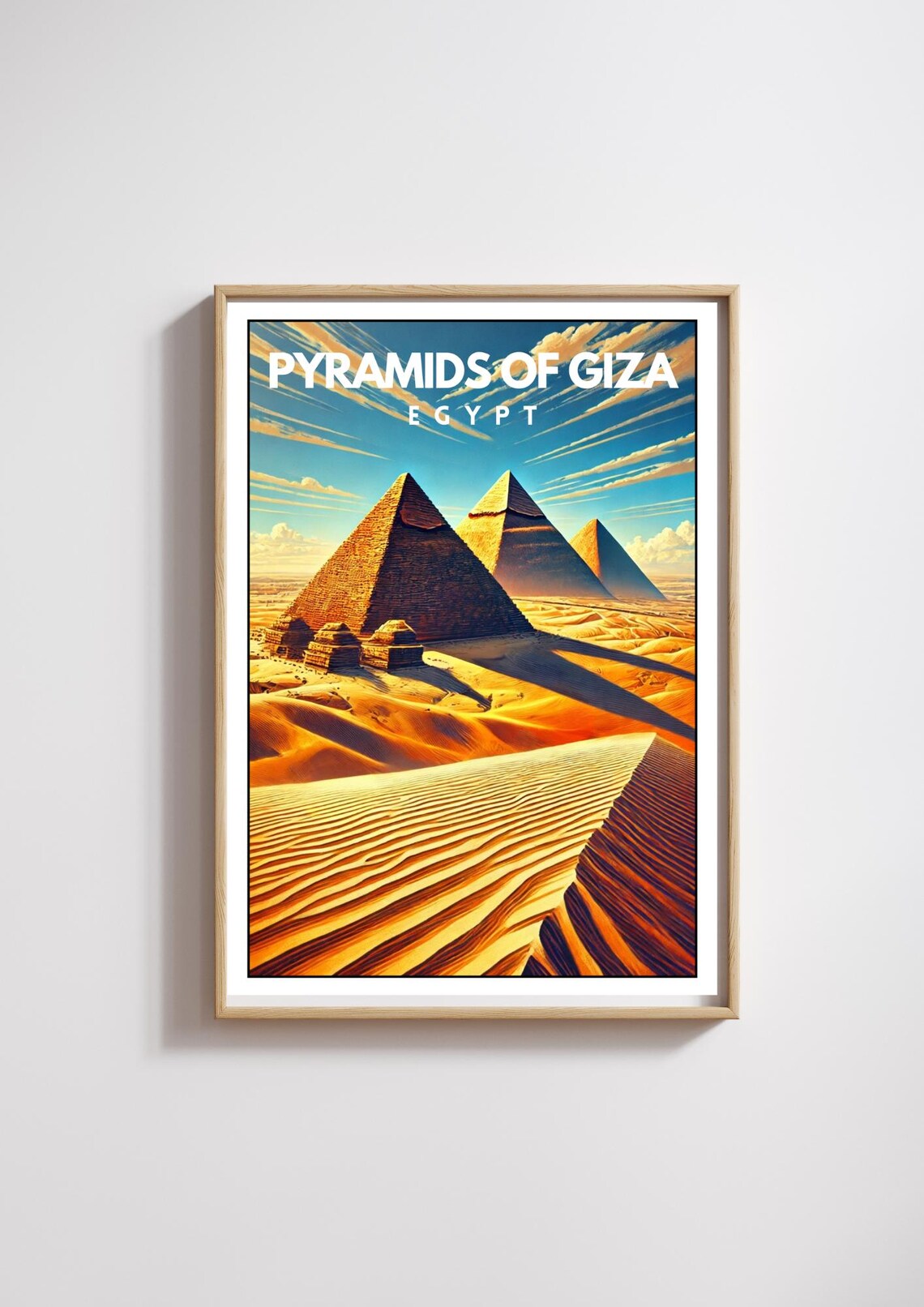 Pyramids of Giza Egypt Rippled Sand Dunes Vintage Travel Poster