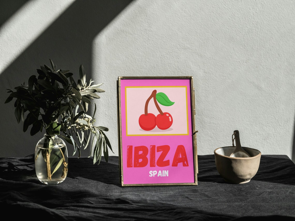 Ibiza Spain Cherry Pop Art Retro Pink Summer Kitchen Travel Poster - Image 2