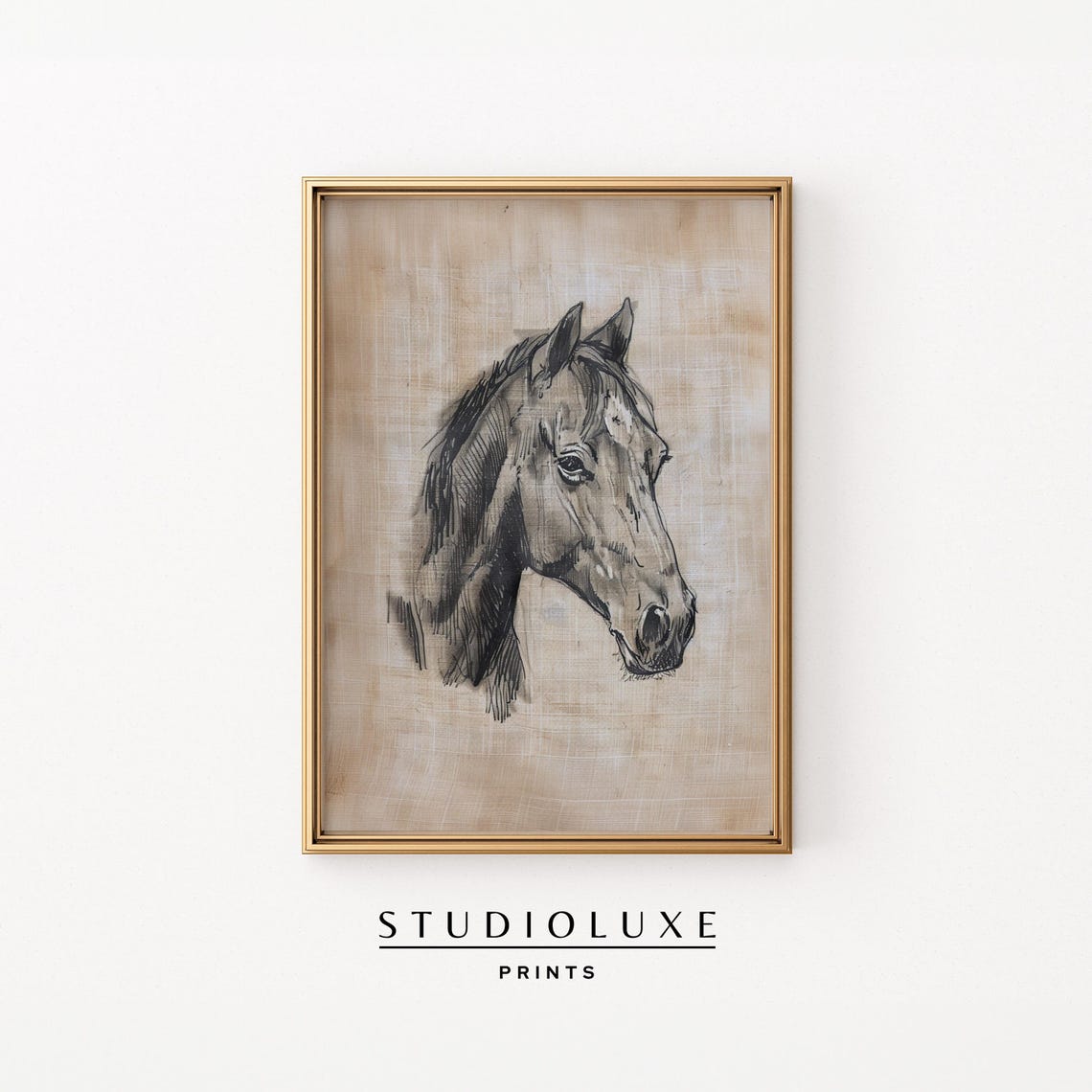 Horse Head Profile in Expressive Charcoal Strokes Equestrian Poster