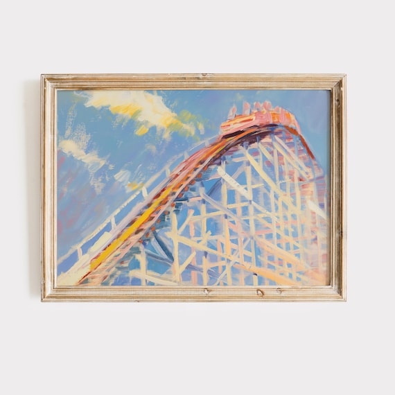 Roller Coaster Ride Amusement Park Summer Sky Painting Poster