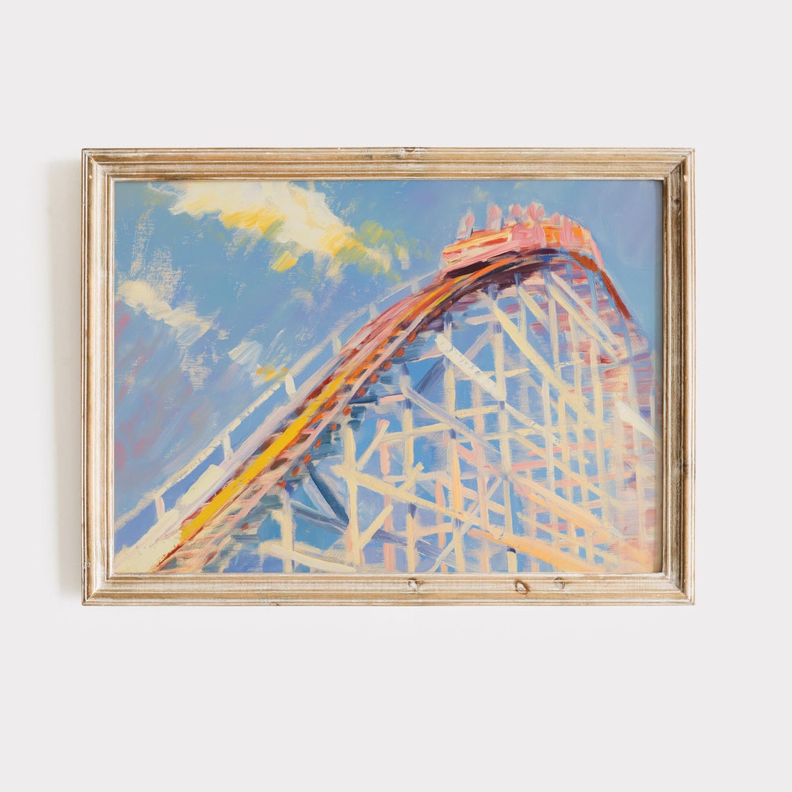 Roller Coaster Ride Amusement Park Summer Sky Painting Poster