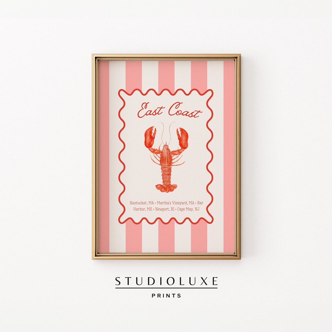 East Coast Lobster Nantucket Retro Pink Coastal Kitchen Poster