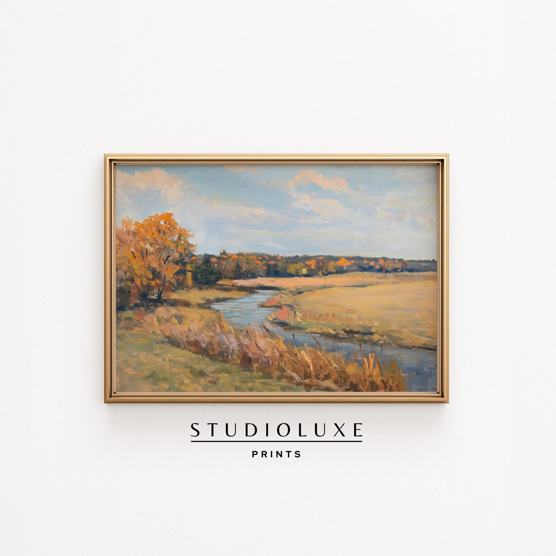 Golden Prairie River Fall Landscape Country Field Autumn Poster