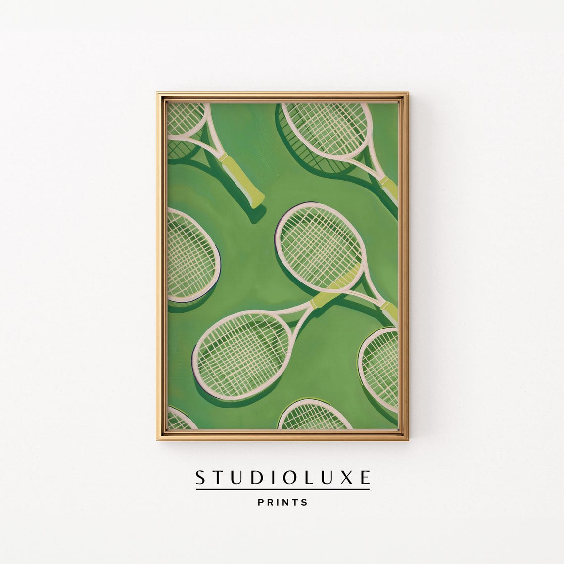 Green Tennis Rackets Pattern Modern Sport Portrait Art Print